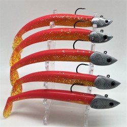 Leurre souple Nitro Slim Shad 15 cm couleur orange monté sur têtes plombées VDslim du 20g au 75g.