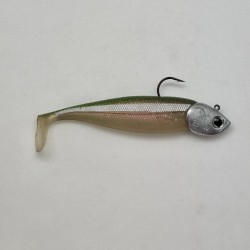 Leurre souple nitroshad 12 cm coloris secret sand eel monté sur une tête de 25g.