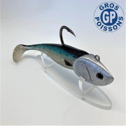 Leurre souple Nitro Shad 15 cm monté sur une tête plombée en 95g spécial pour la traque des gros poissons.