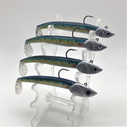 Leurres souples Nitro slim shad 11 cm coloris sardine sont montés sur des têtes plombées de 10 à 25 g.