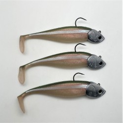 Leurres souples Nitro shad 150 coloris secret sand eel montés en 35g, 45g et 55 g.