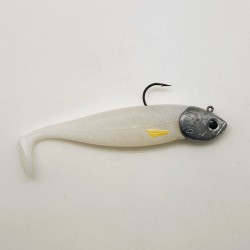 Leurre souple Nitro Shad 120 couleur pearl bone montés sur une tête plombée VDshad de 25g