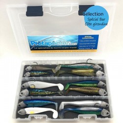 coffret 12 leurres souples montés PRETAPECHER pour la pêche du bar en côte girondine